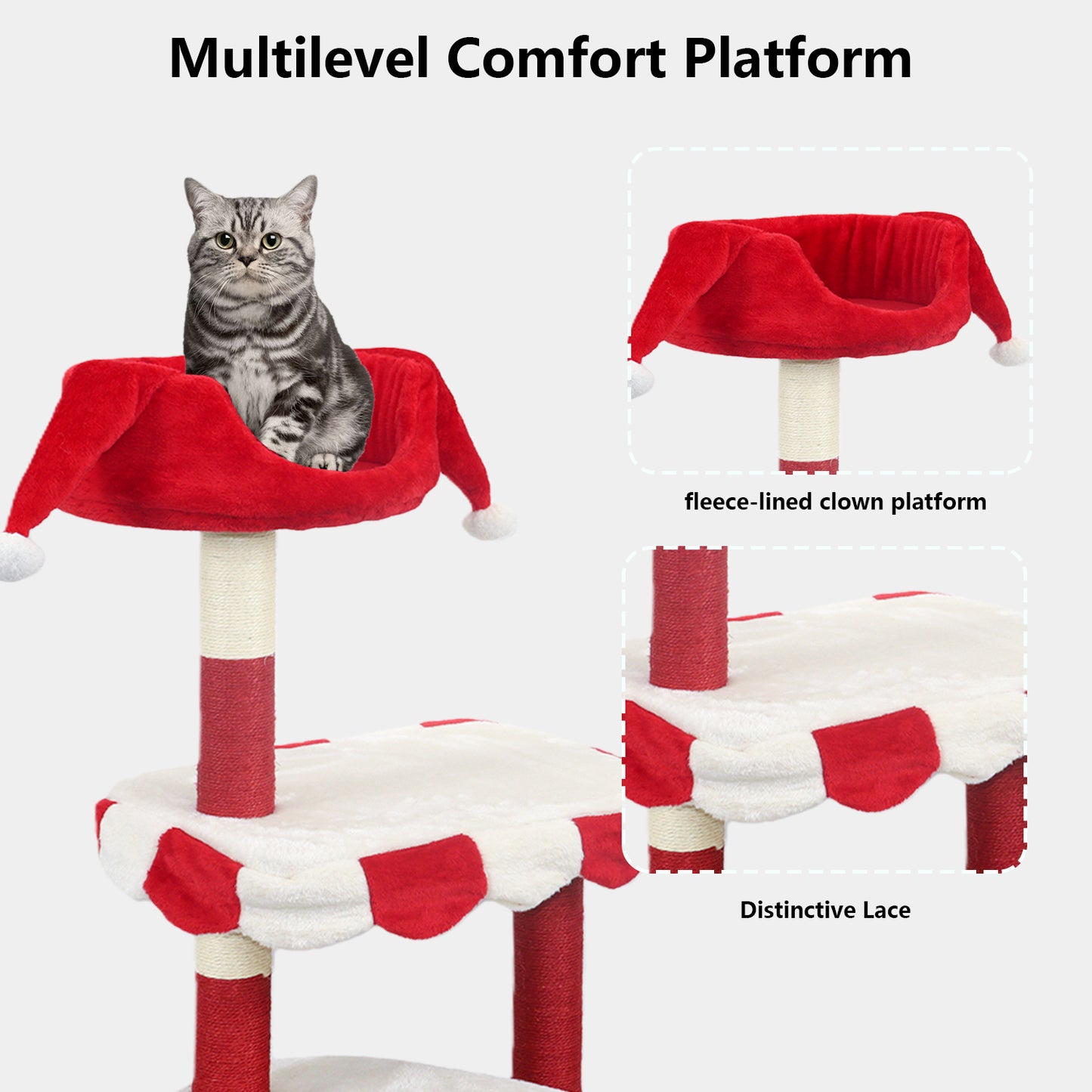 Red Multi-Level Cat Tree with Cozy Perch & Scratching Posts - Clown Design