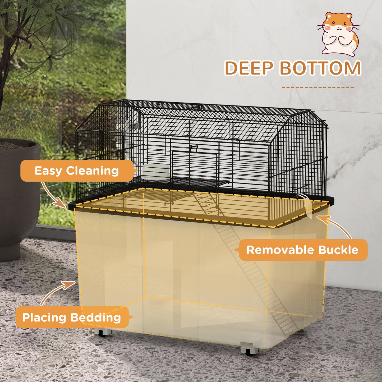 22-Inch Small Animal Hamster Cage with Deep Base, Ramp & Wheels, Black