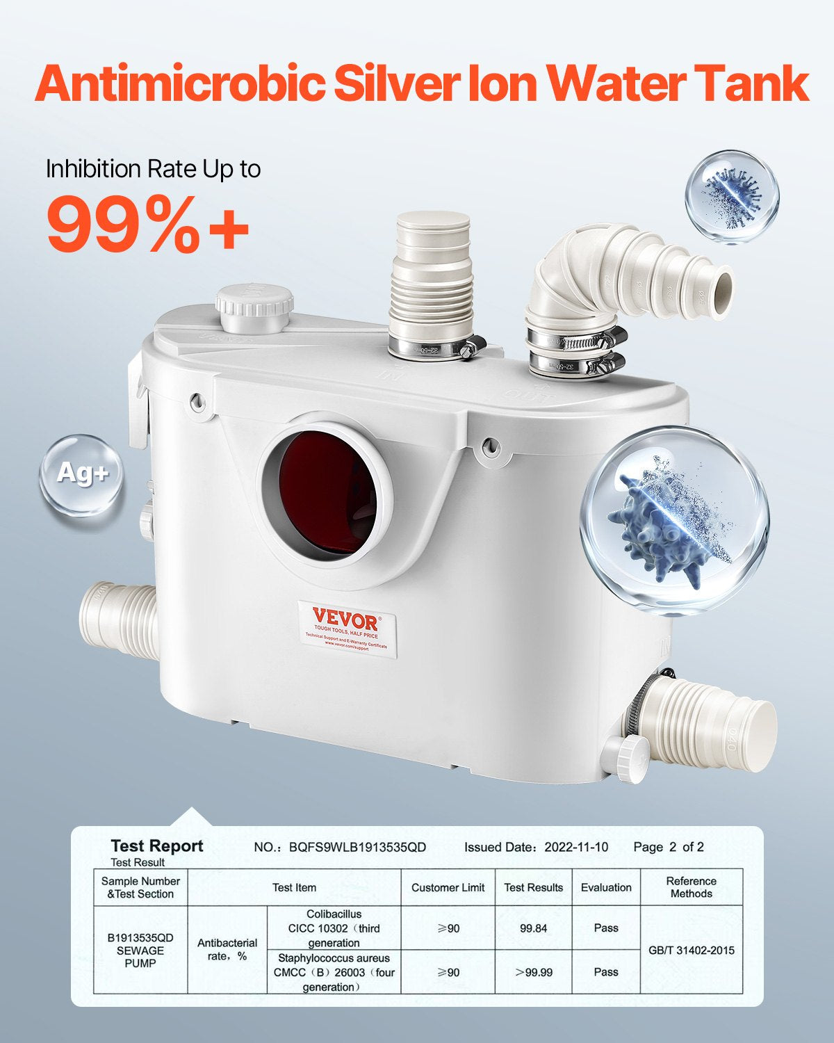 500W Macerator Pump for Toilet and Basement Sink - 29 GPM Flow, 26 Ft Lift, White