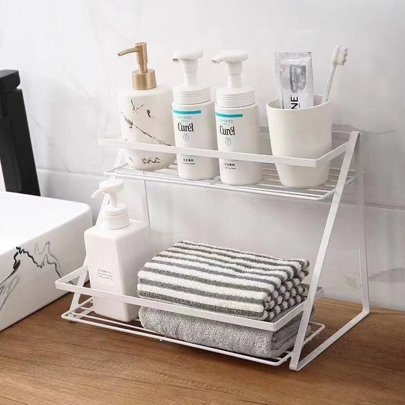Foldable Multi-Functional Kitchen Storage Rack - Trapezoid Shelf White & Black