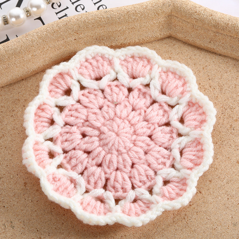 Cute Floral Knitted Coaster Set - Wool Woven Flower Home Decor