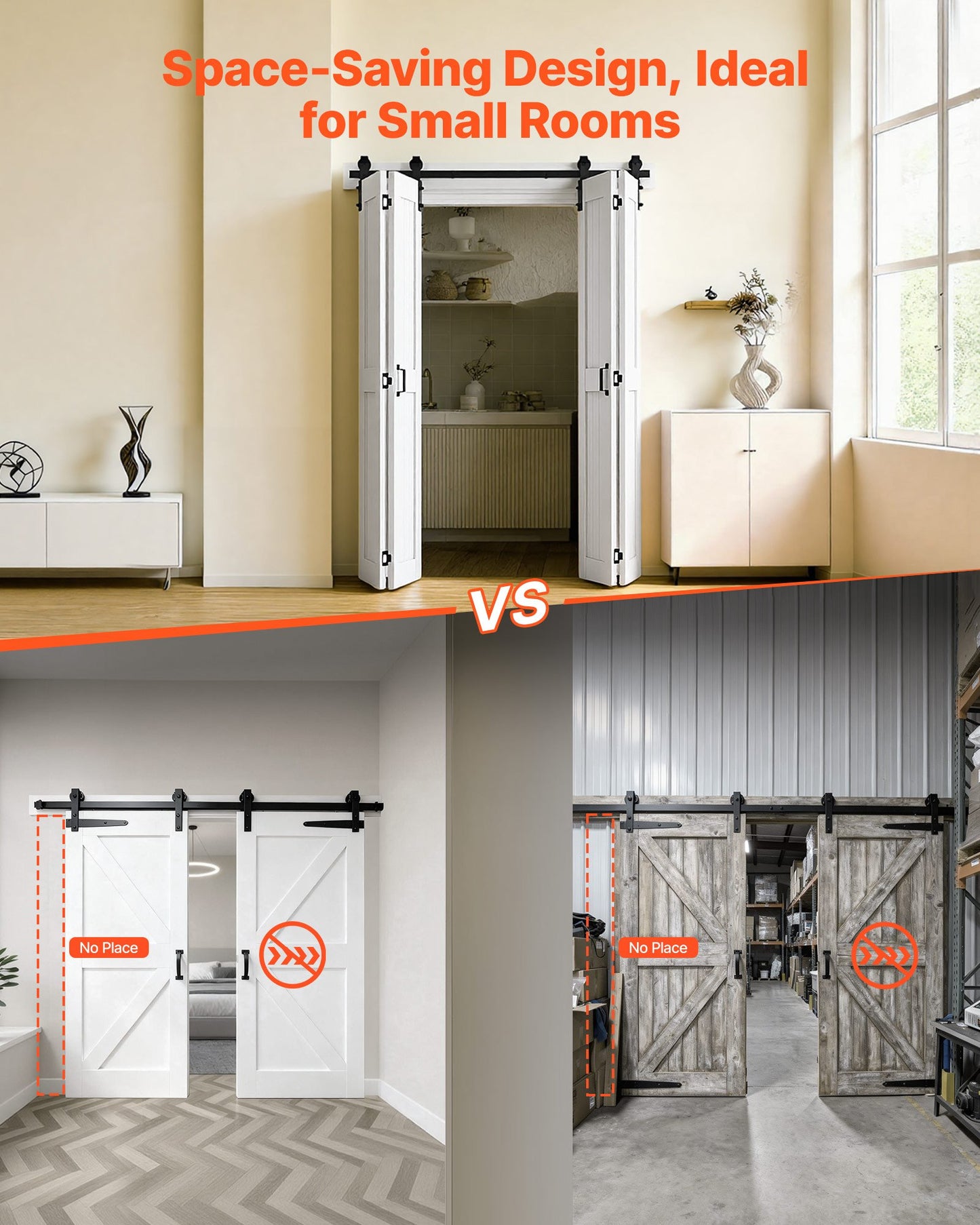 48-Inch MDF Bifold Barn Door with Hardware Kit - White Space-Saving Sliding Closet Door