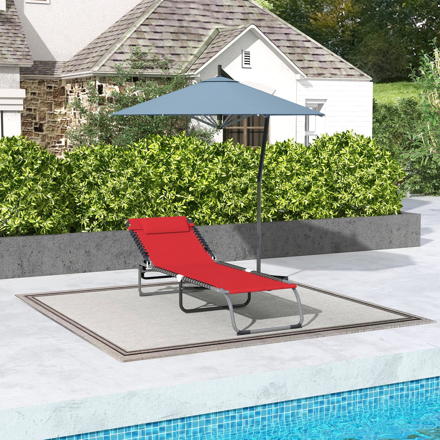 Folding Chaise Lounge Chair with 4-Position Recline & Pillow - Wine Red