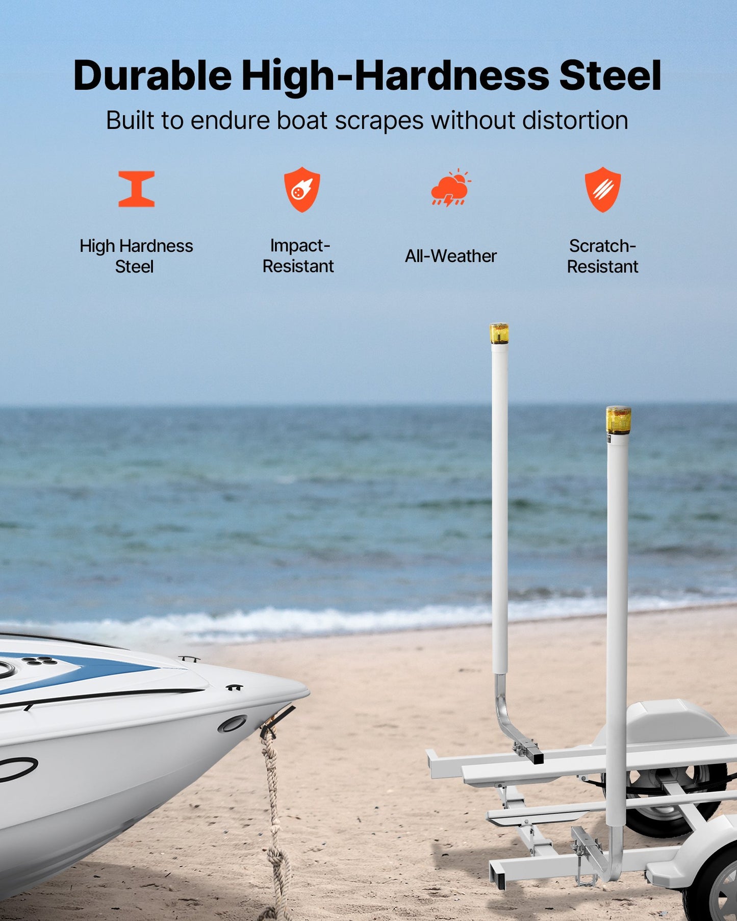 Boat Trailer Guide Poles with LED Lights, 65.7 In, Adjustable Steel & PVC for Ski & Fishing Boats