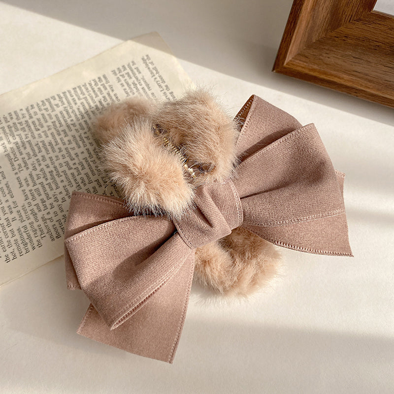 Plush Female Bowknot Shark Hair Clip - Big Head Accessory