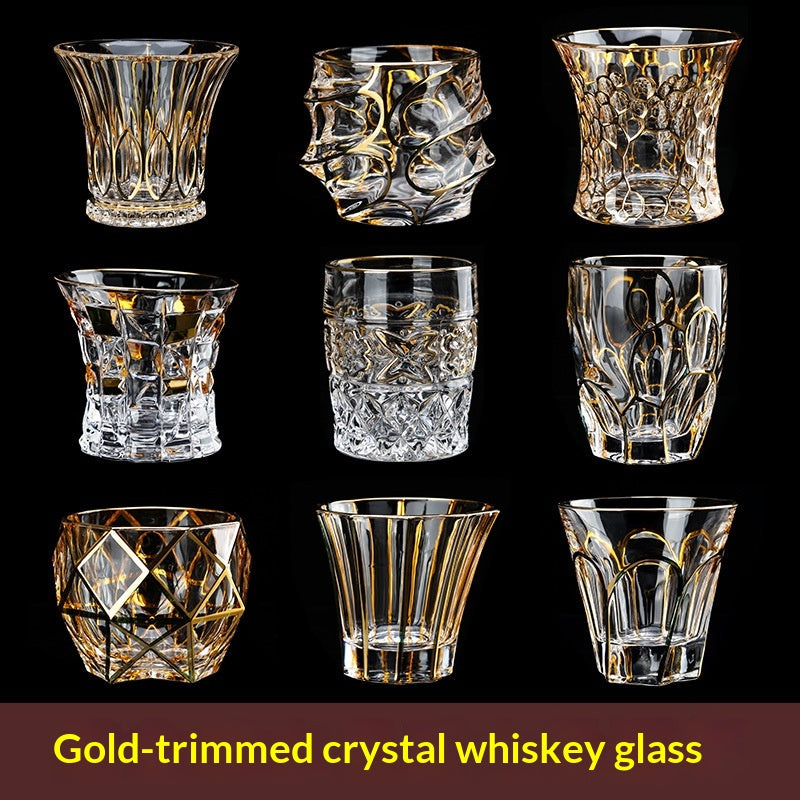 Large Gold-Trimmed Gin Crystal Glass - Vintage Drinkware for Bar & Kitchen