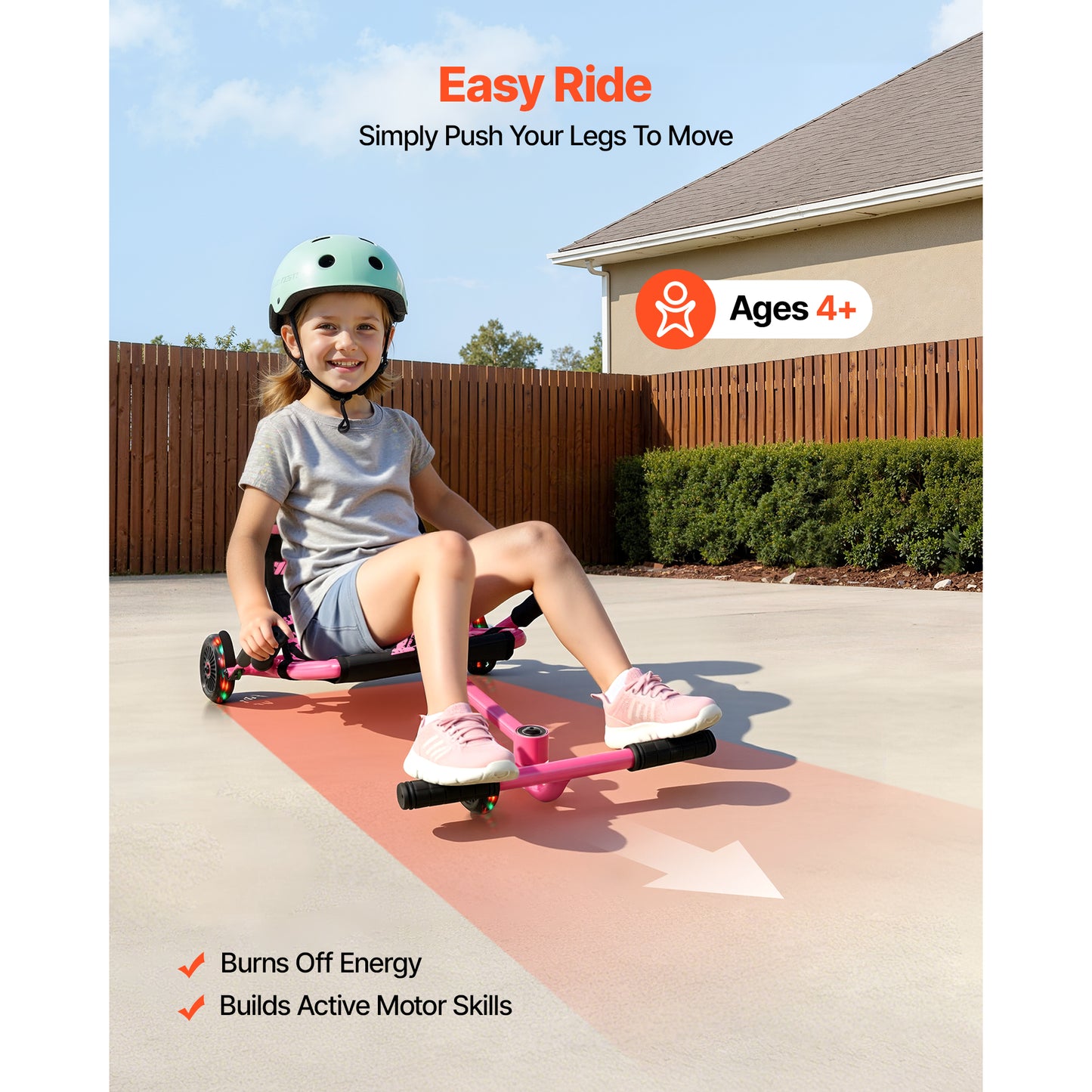 Pink Ride-On Scooter for Kids 150 Lb Capacity Indoor & Outdoor Toy