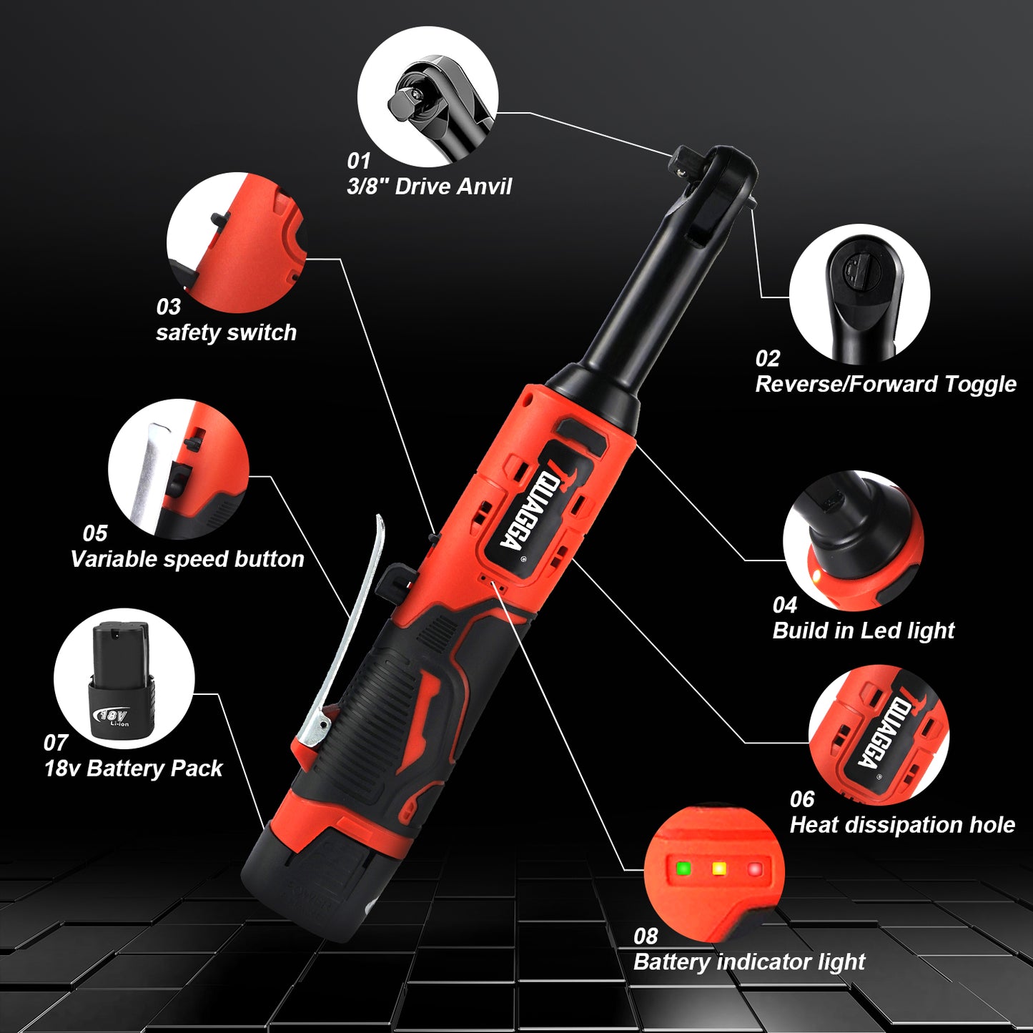 18V Cordless Electric Ratchet Wrench Set with Extended Neck for Automotive Repairs