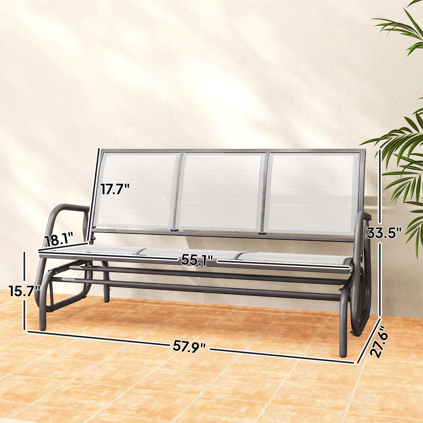 3-Person Outdoor Patio Glider Bench - Cream White Mesh Fabric