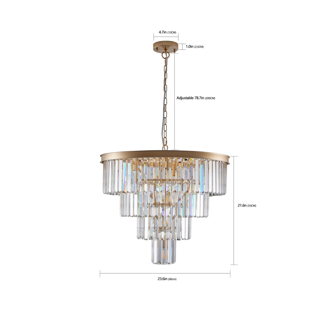 Elegant 4-Tier Golden Crystal Chandelier - 23.6x21.7 inch