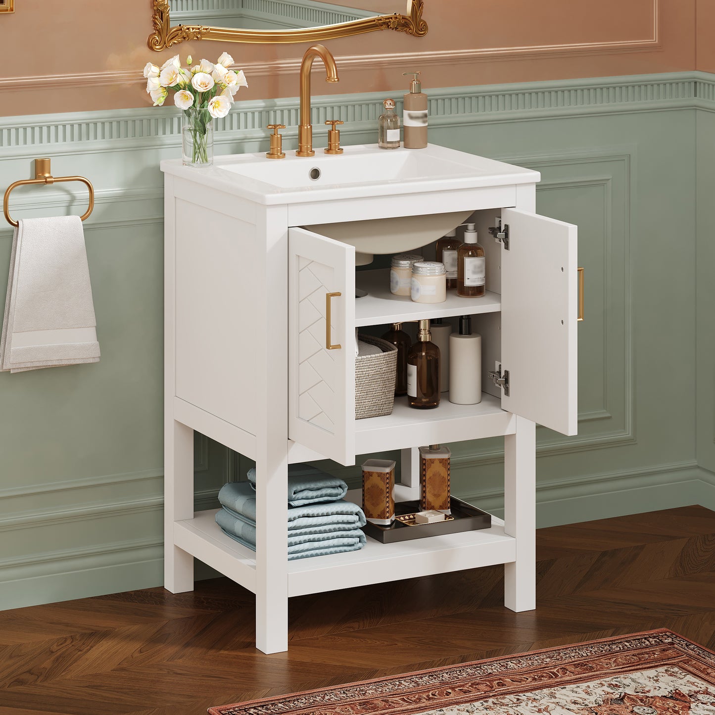 24 Modern Bathroom Vanity With Elegant Twill Design & Soft-Close