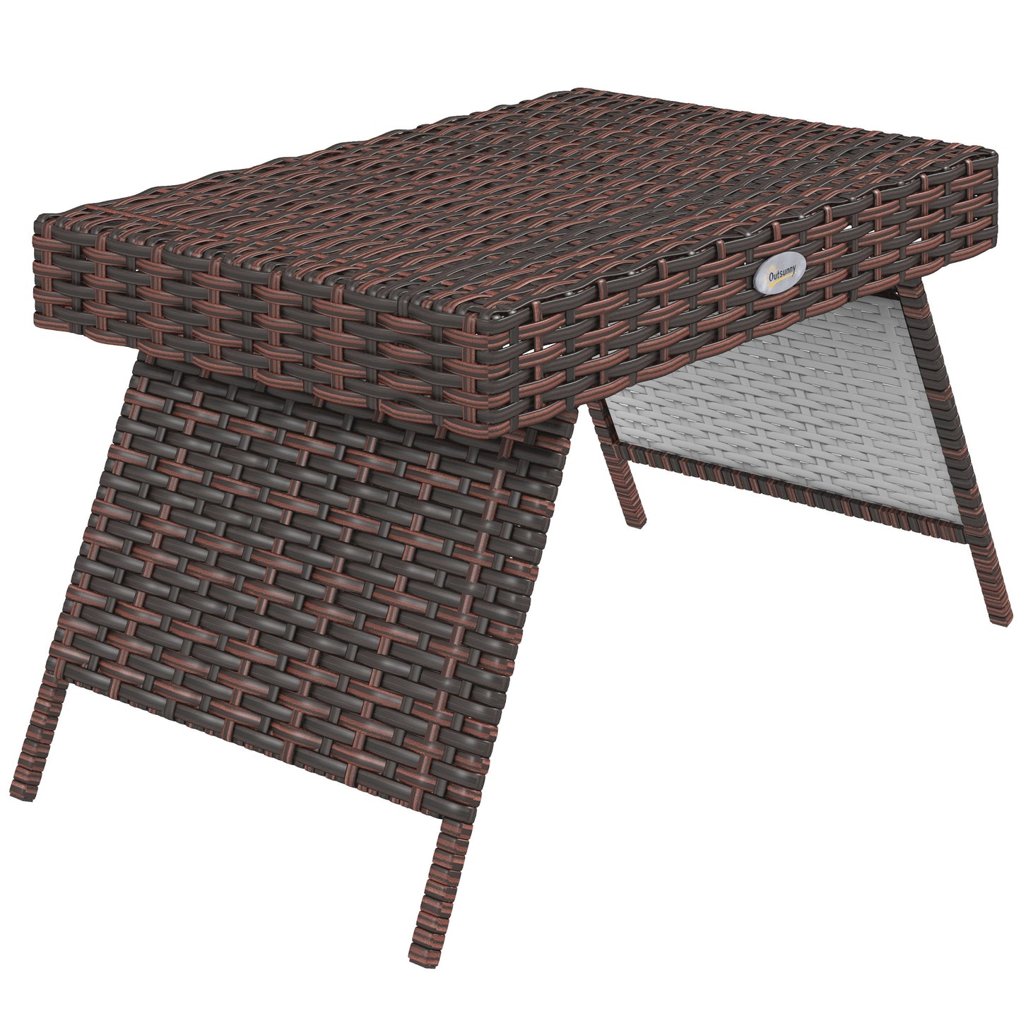 Folding Rattan Side Table - Outdoor Coffee Table, Brown