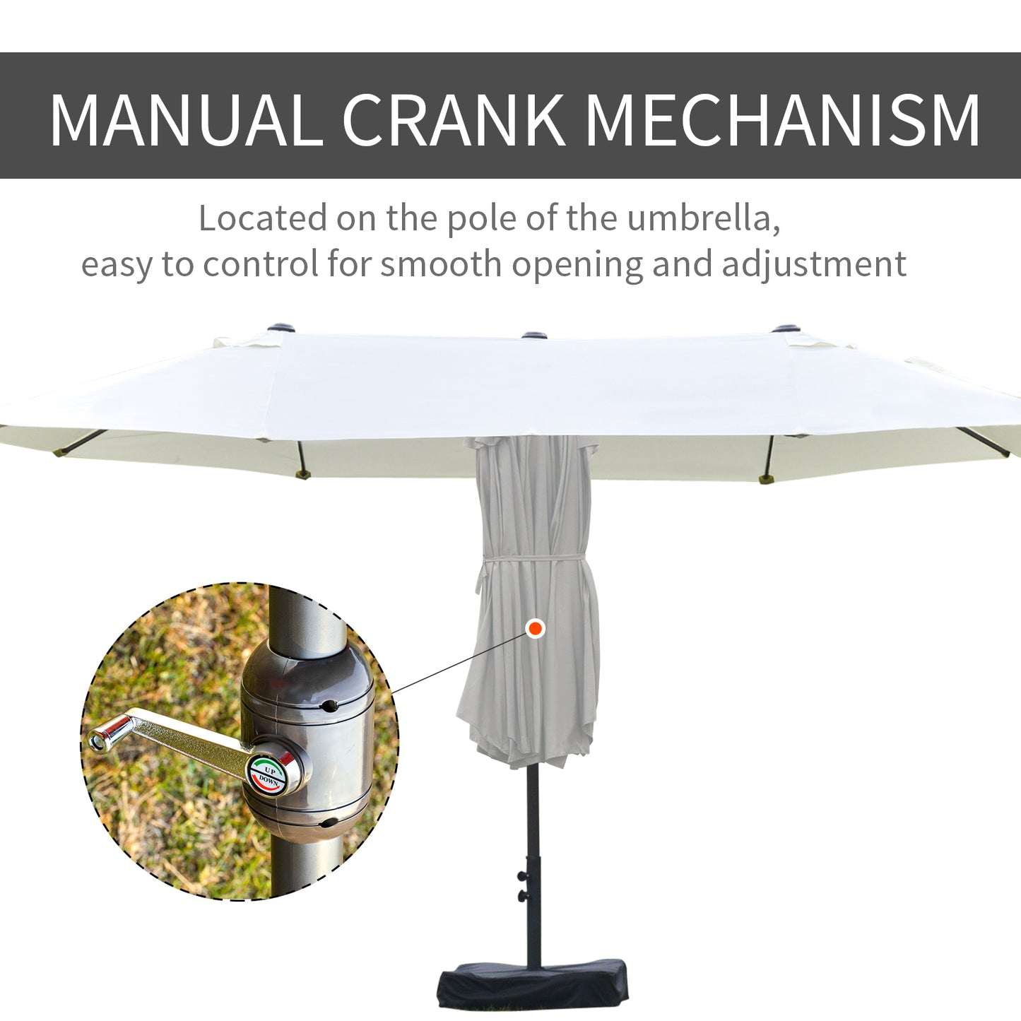 15' Double-Sided Patio Umbrella with Base - Beige