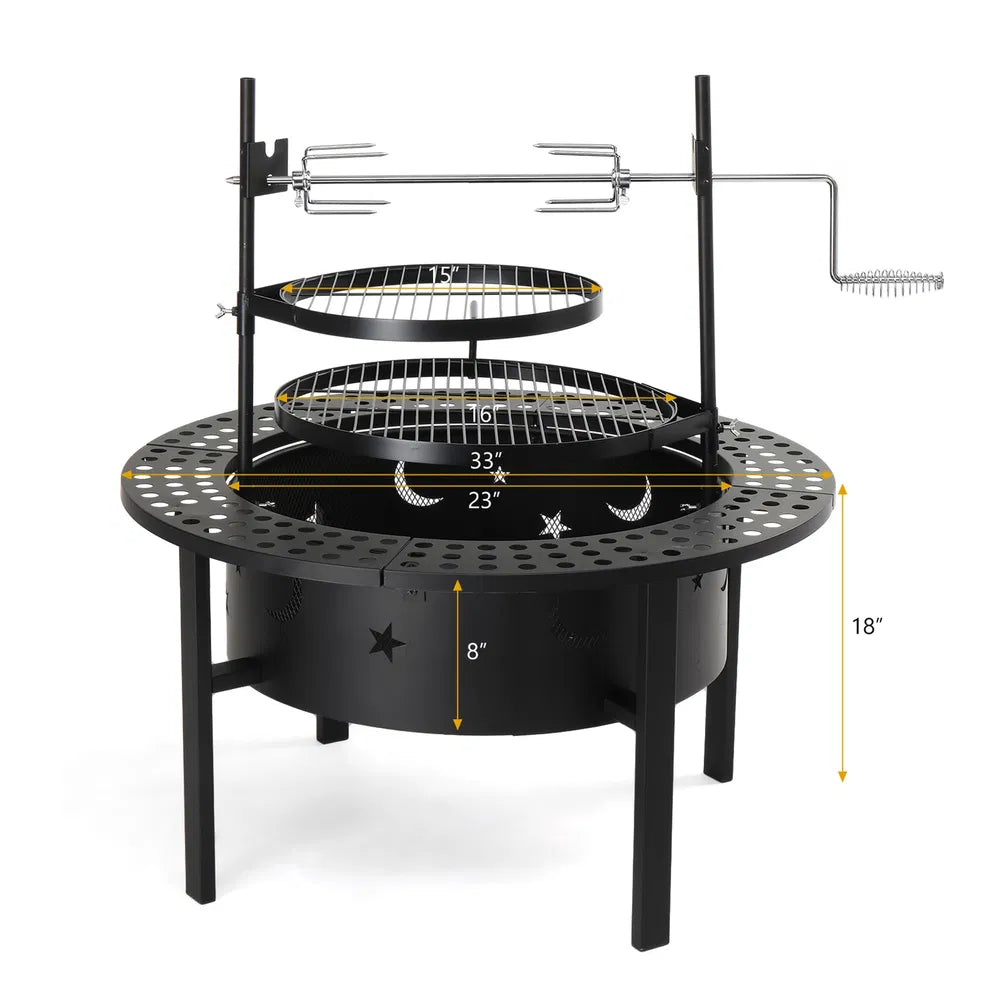 33-Inch Outdoor Fire Pit with 2 Cooking Grills - Black
