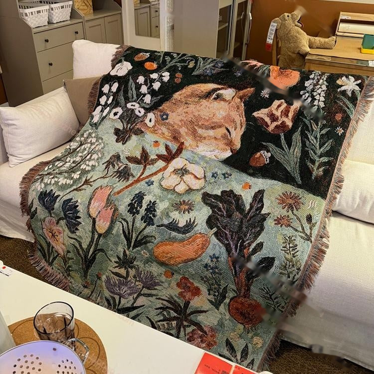 Cartoon Cat Nap Tapestry Home Decor Cotton Wall Hanging