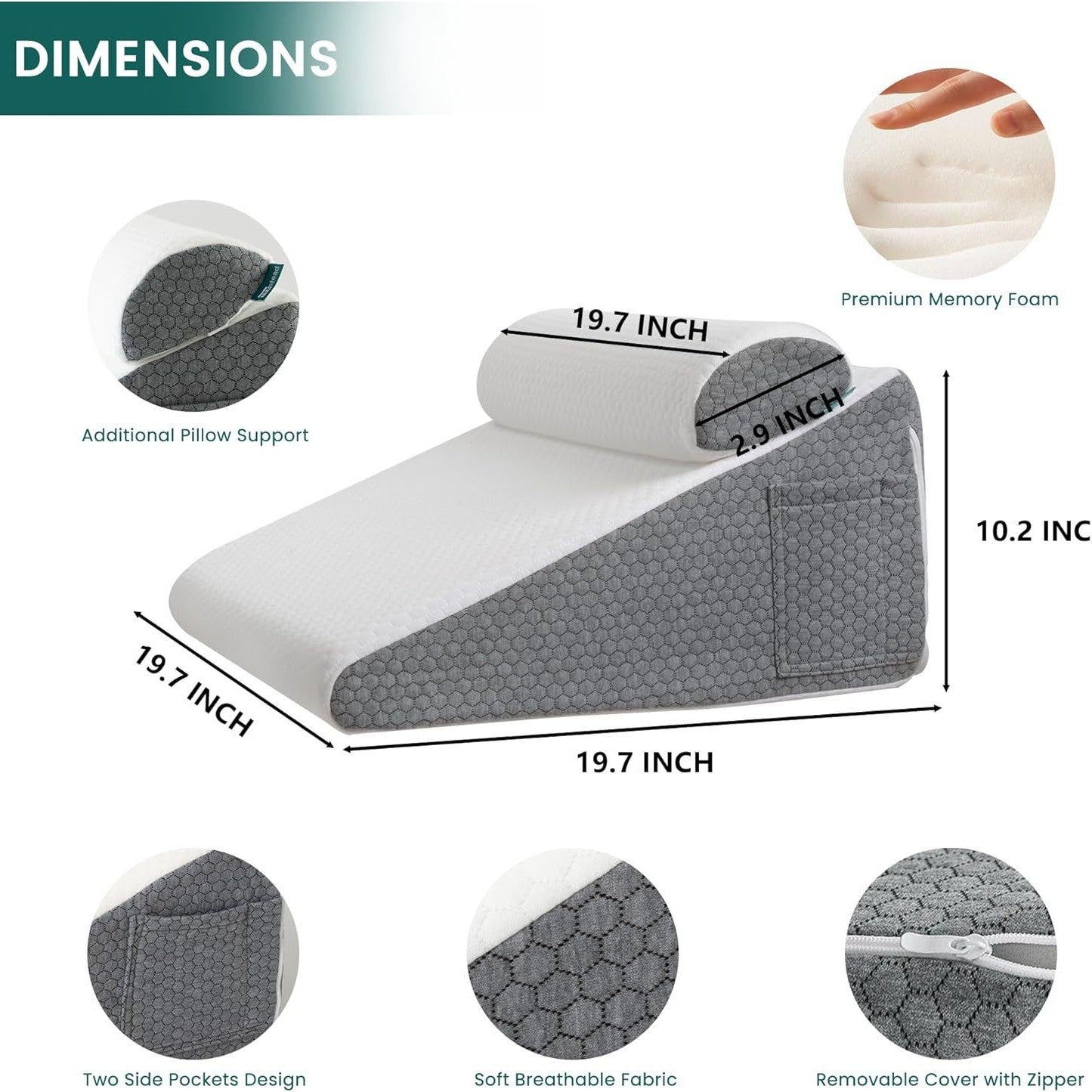 Triangular Back Cushion Pillow 50x50x26cm - Flat Support Cushion for Comfort