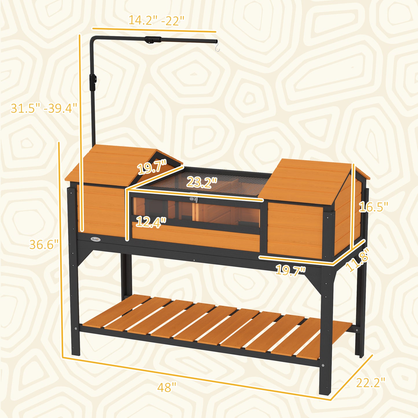 Pet Tortoise House with Adjustable Lamp Holder & Storage Shelf - Wooden Enclosure, Yellow