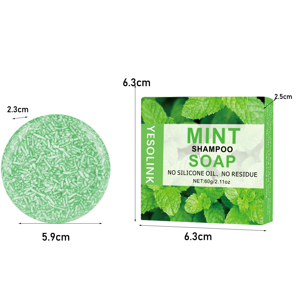 Mint Shampoo Bar - 60g Natural Body Care Soap for Hair & Skin