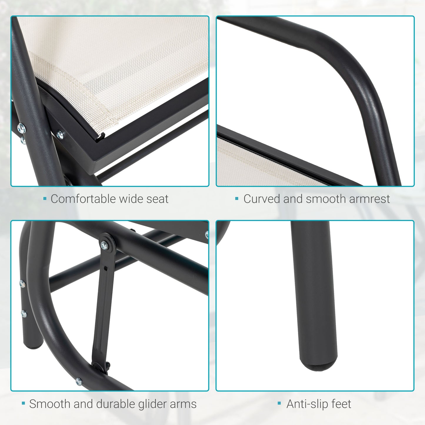 Outdoor Glider Chair - Steel Swing with Curved Armrests, Cream White