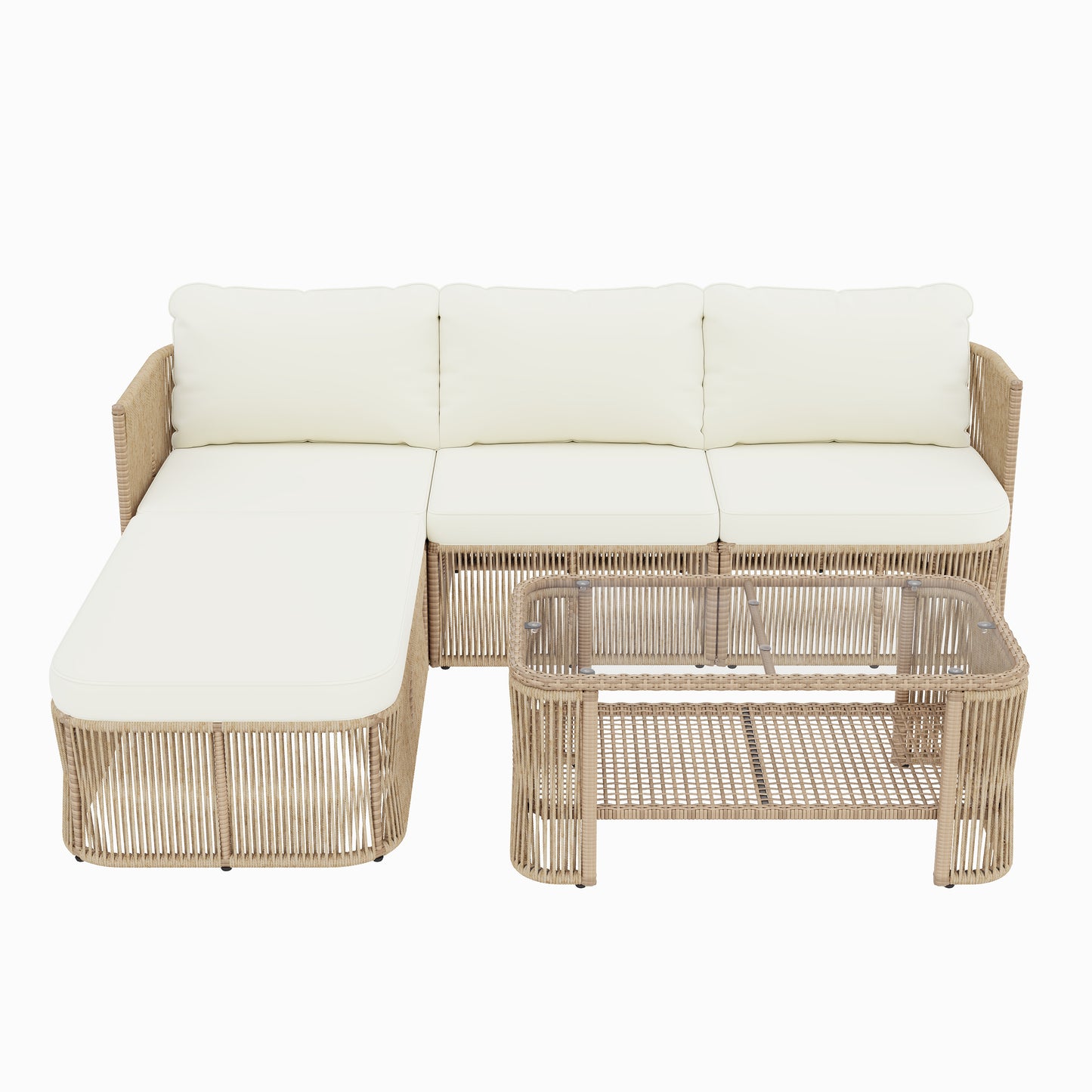 Outdoor Rattan Patio Furniture Set - Dark Beige Wicker Sofa