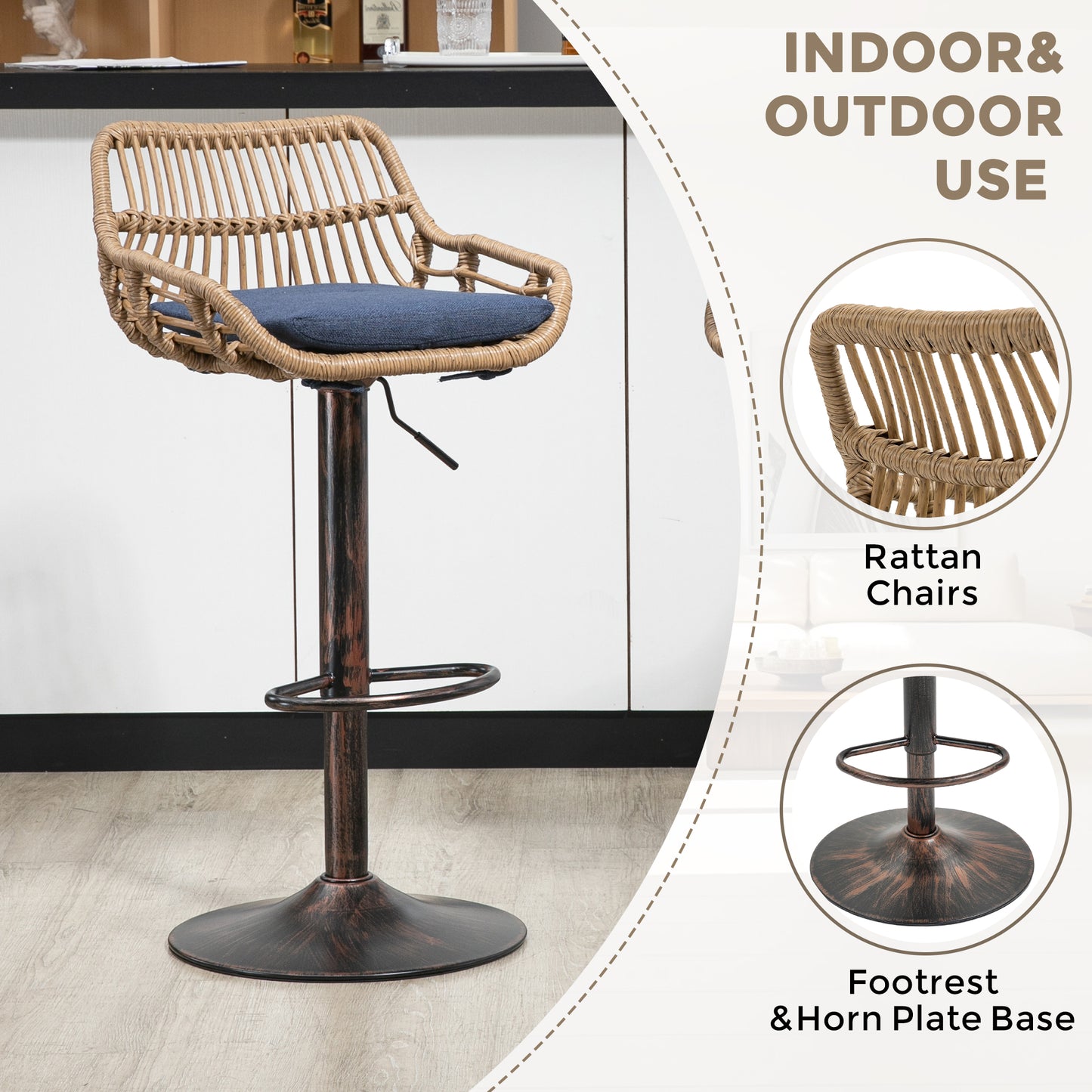 Adjustable Modern Swivel Bar Stools Set of 2 - Blue