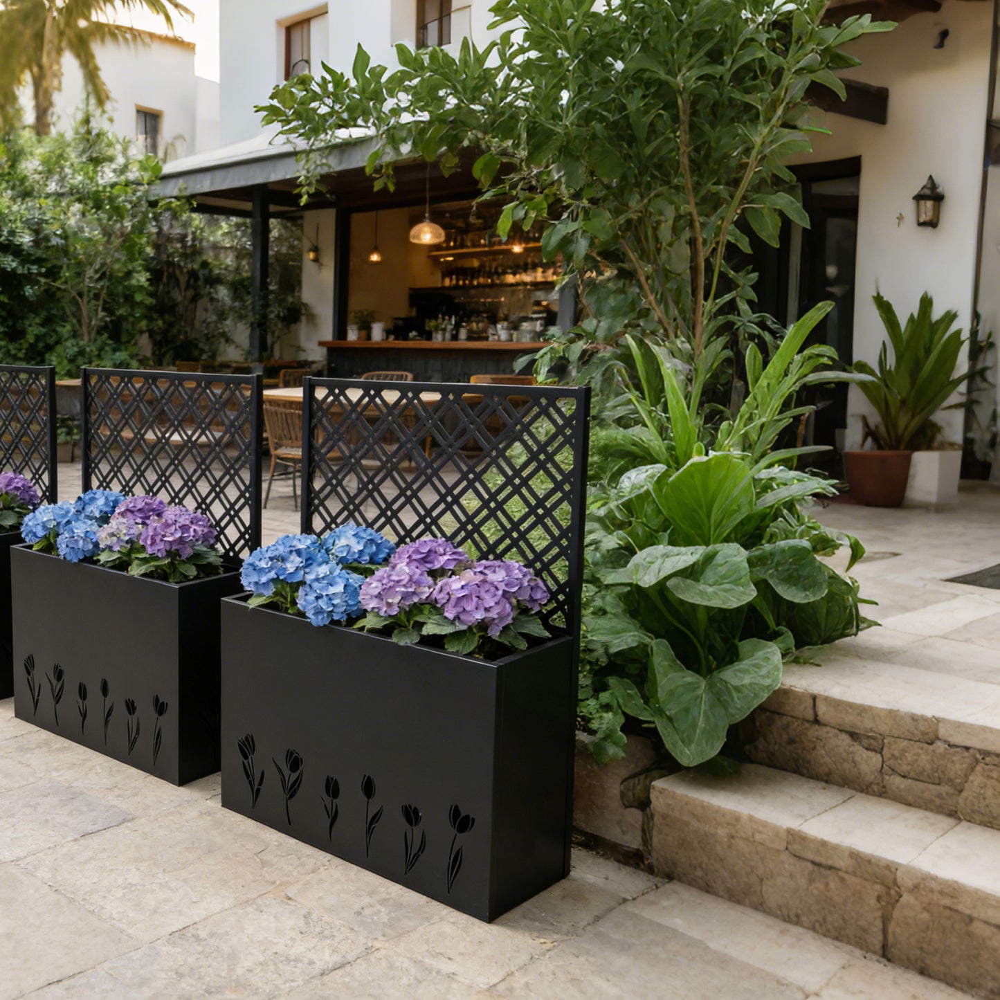 Tall Metal Planter with Trellis - 35.5in L x 11.9in W x 47.3in H - Black