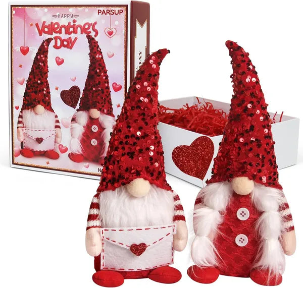 Handmade Plush Swedish Elf Gnomes with Heart Balloon - 2 Pcs