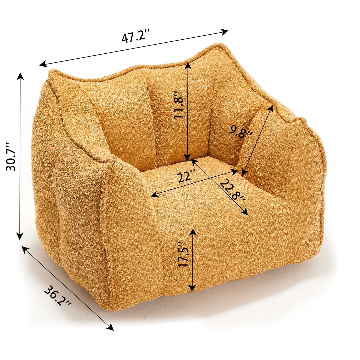 Yellow Chenille Bean Bag Chair - Comfortable Lazy Sofa for Adults