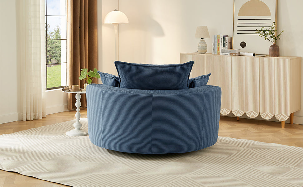 360° Swivel Accent Chair with Dual-Layer Cushion - Blue