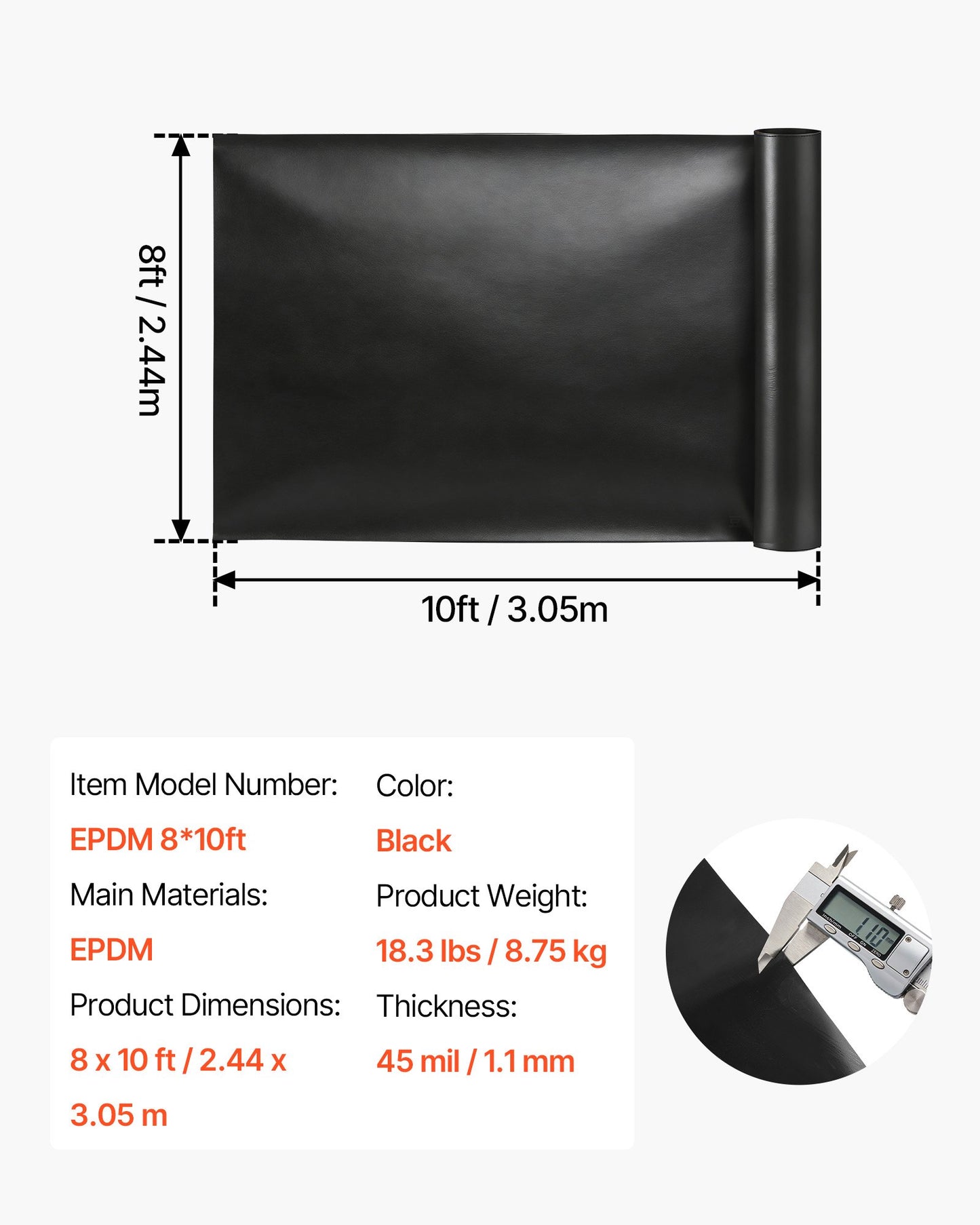 8x10 Ft Pond Liner - 45 Mil EPDM Rubber Waterproof Fish Pond Liner