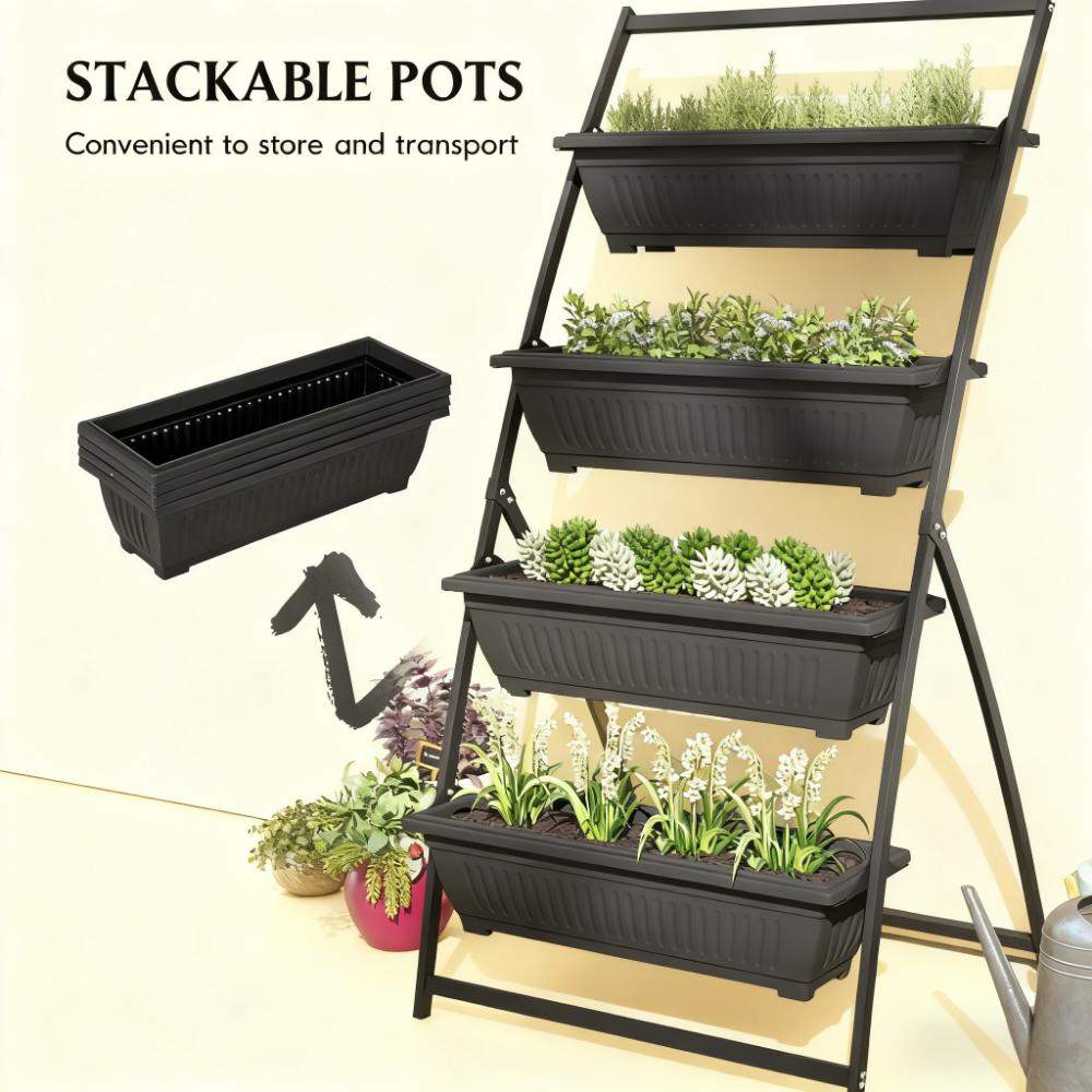 4-Tier Vertical Plant Stand for Vegetables & Flowers - Black