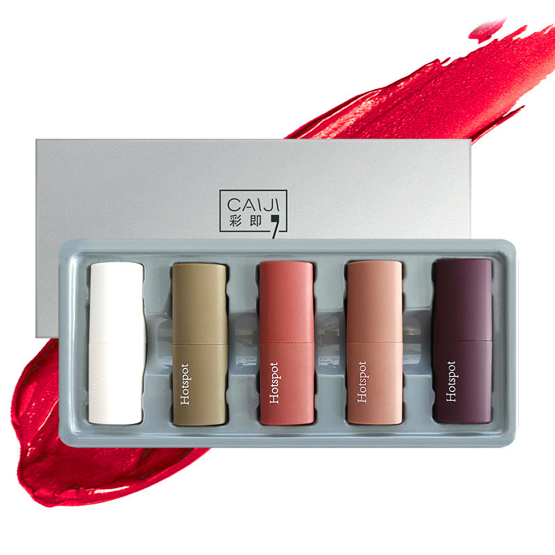 Waterproof Velvet Lipstick Set - Non-Stick Matte Cosmetic Gift Box 5 Styles