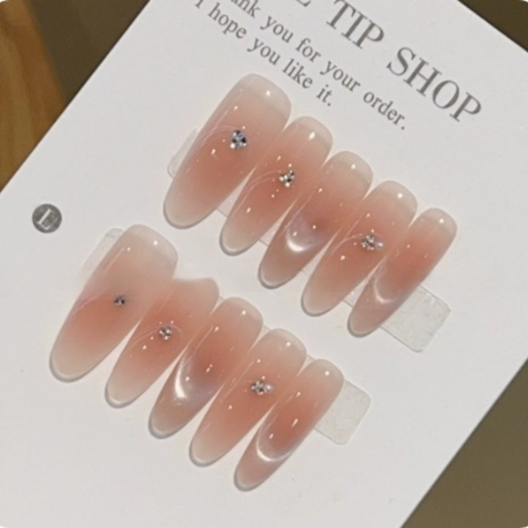 Nude Blush Cat-eye Rhinestone Handmade Nail Art