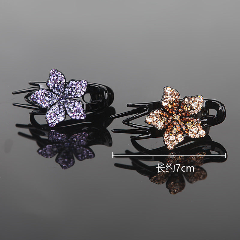 Rhinestone Flower Hair Clamps - Back Head Barrettes for Hair Accessories