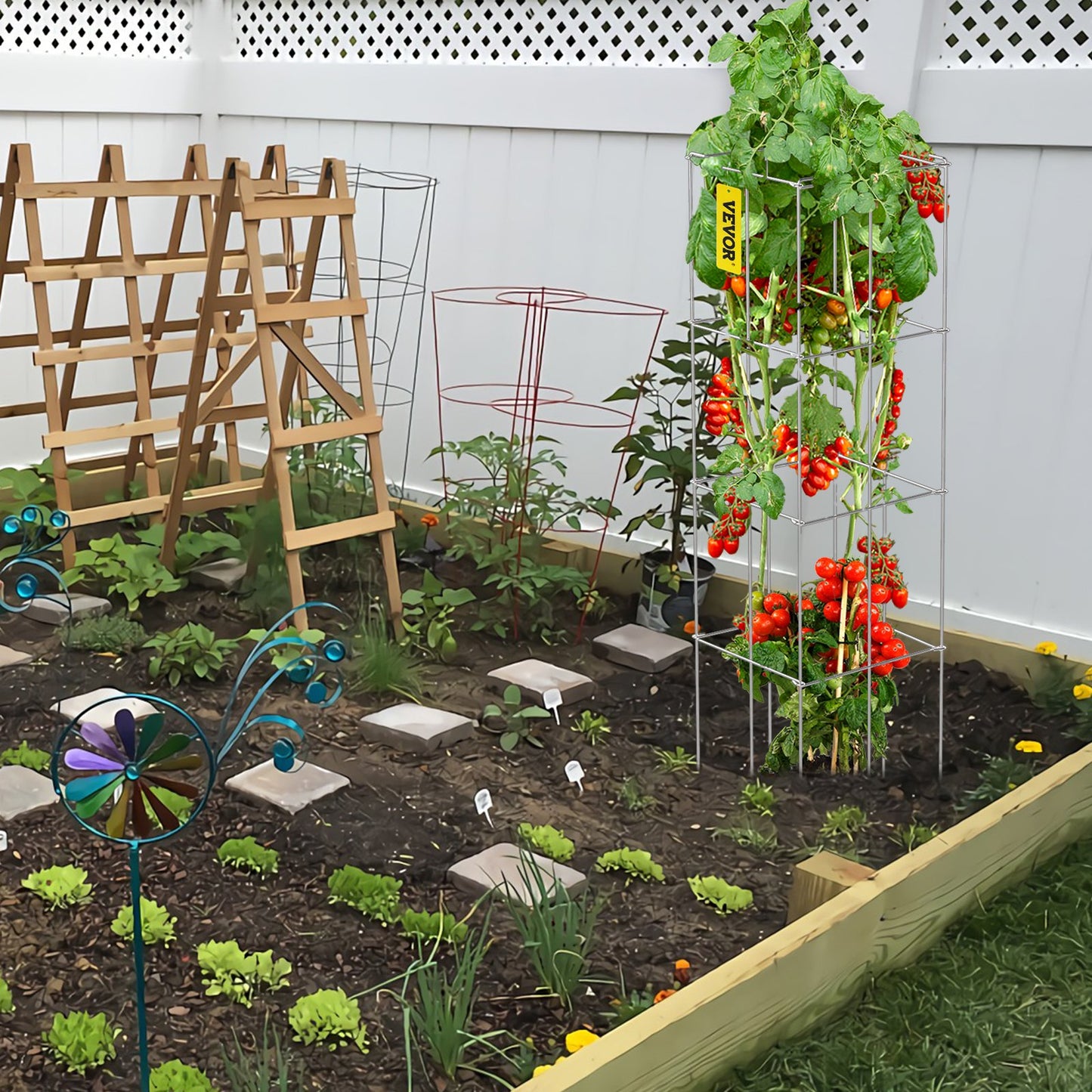 Garden Plant Support Cages 11.8x11.8x46.1 Inches, 10 Pack Green Steel Tomato Trellis