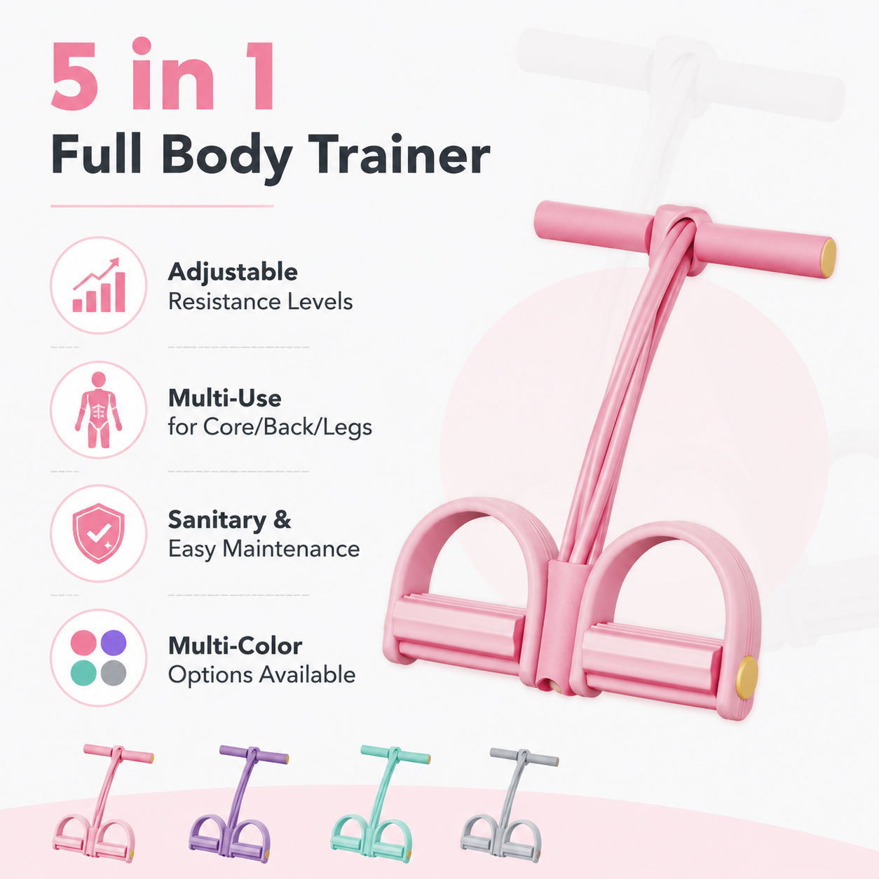 6-Tube Resistance Bands for Full Body Workout - Pink