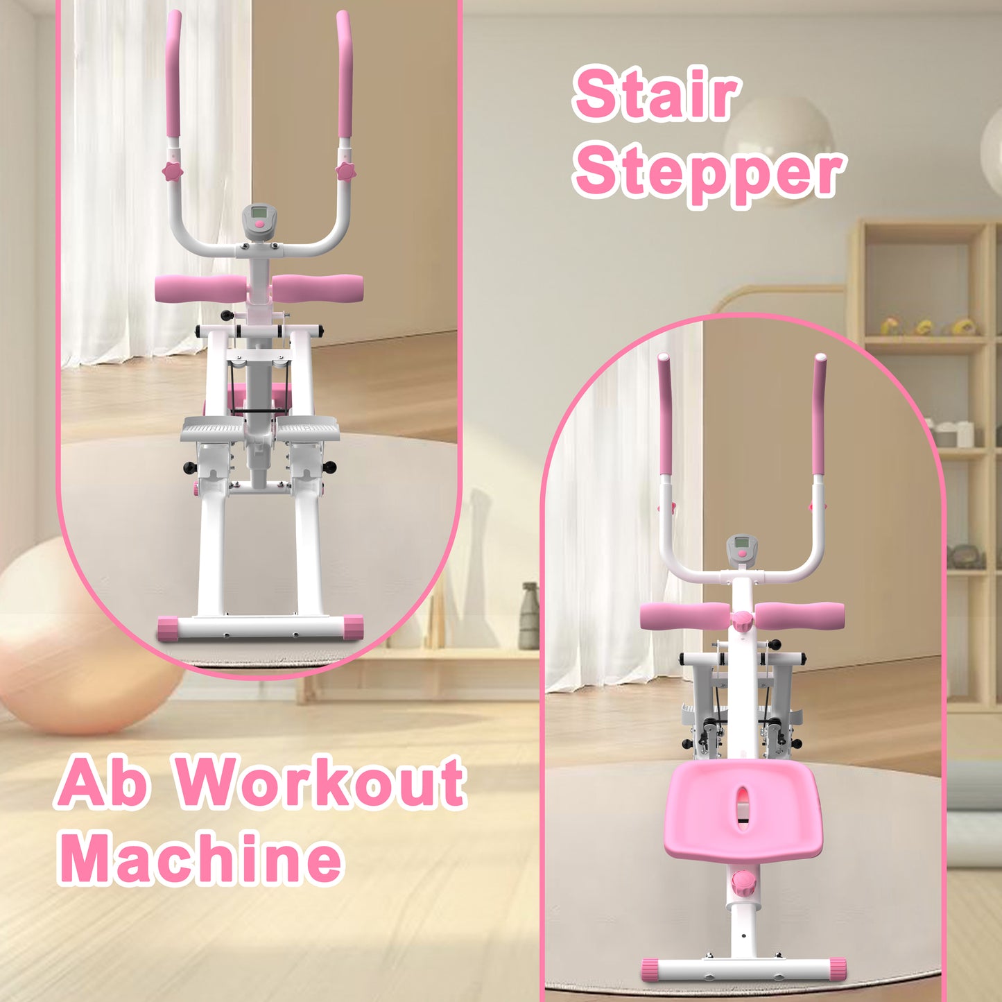 2-In-1 Stair Stepper and Ab Workout Machine - Pink