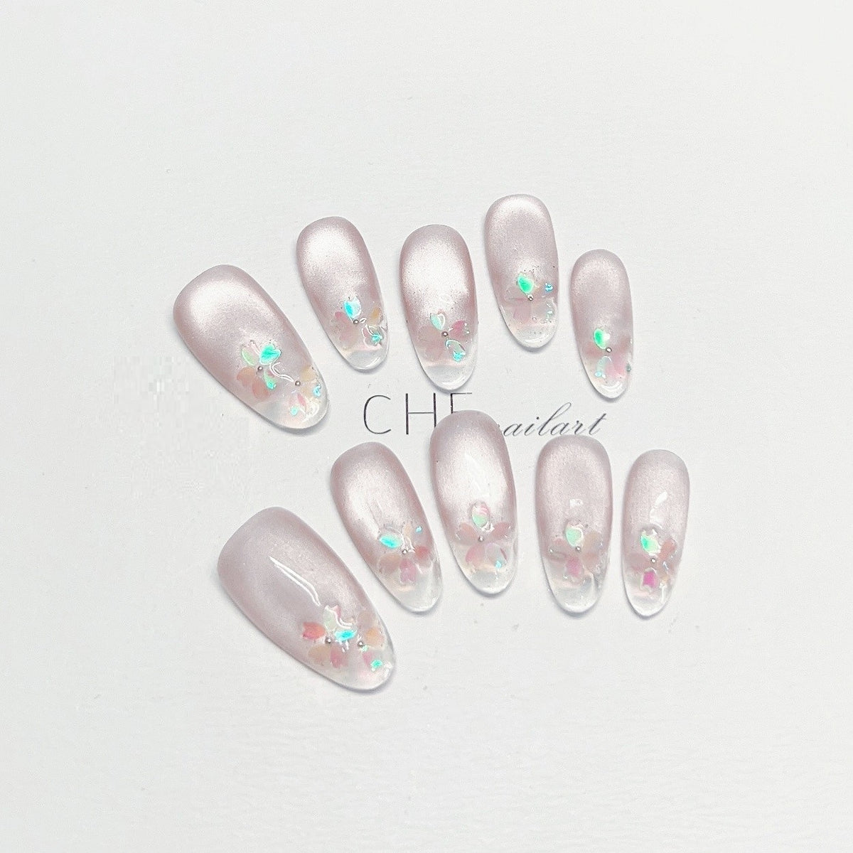 Handmade Custom Nail Art Kit with Cat Eye Oval Ice Fluorescent Effects