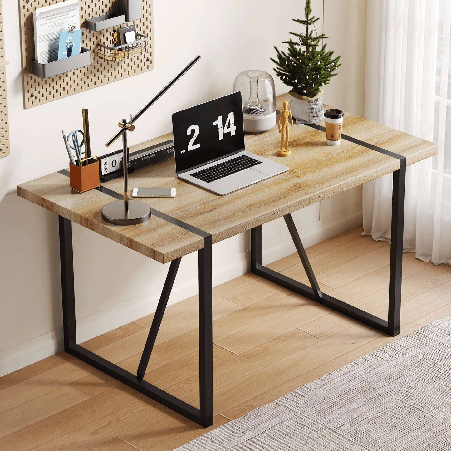 Rustic Industrial Rectangular Wood Dining Table For 4-6 Person, With