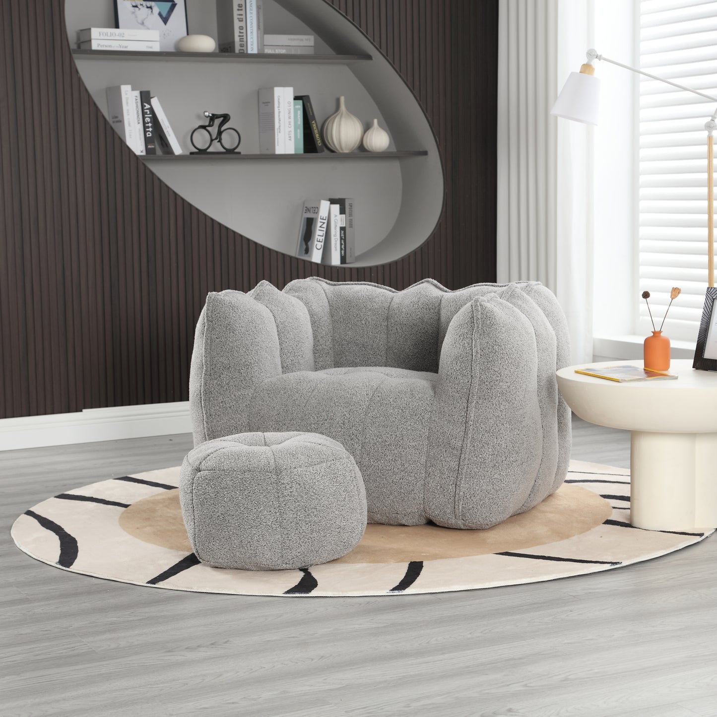 Soft Chenille Bean Bag Chair with Foam - Grey