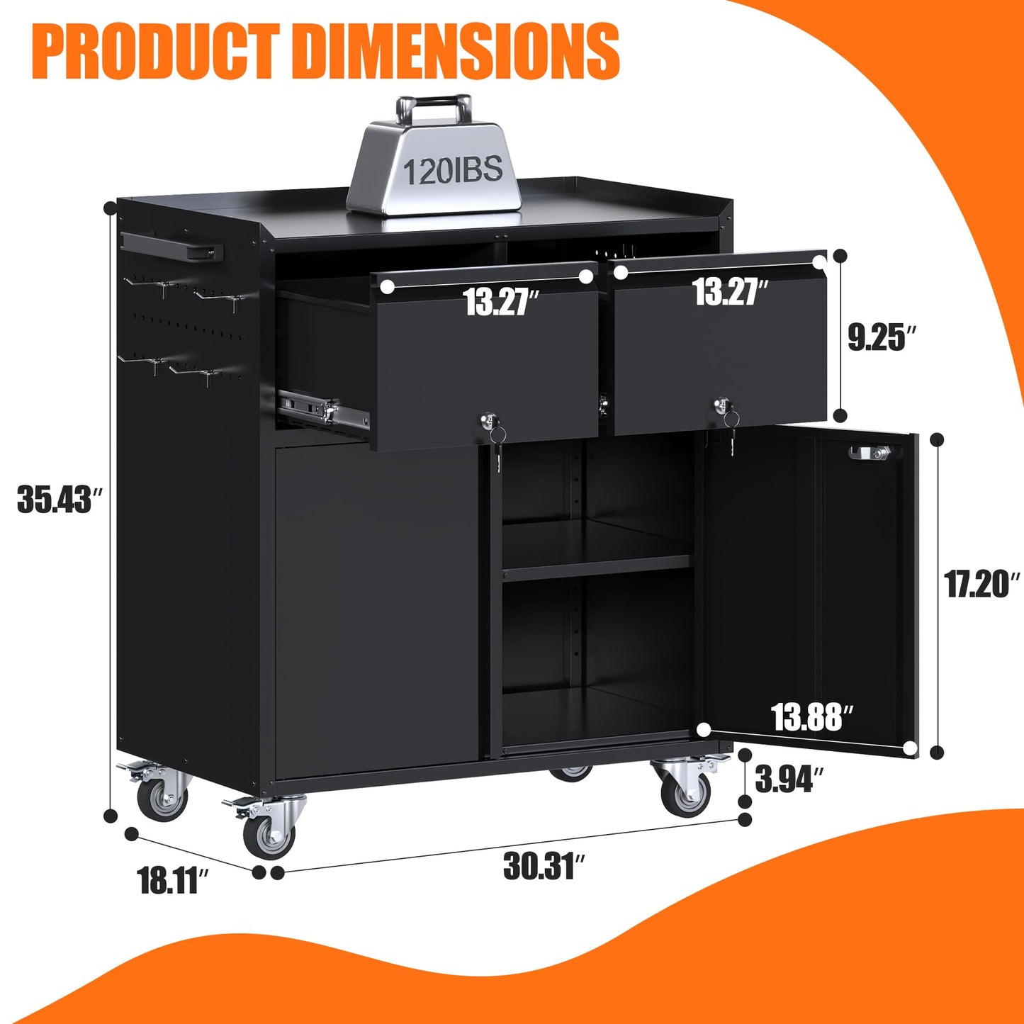 Aobabo Rolling Metal Storage Cabinet With Wheels, Heavy Duty Steel