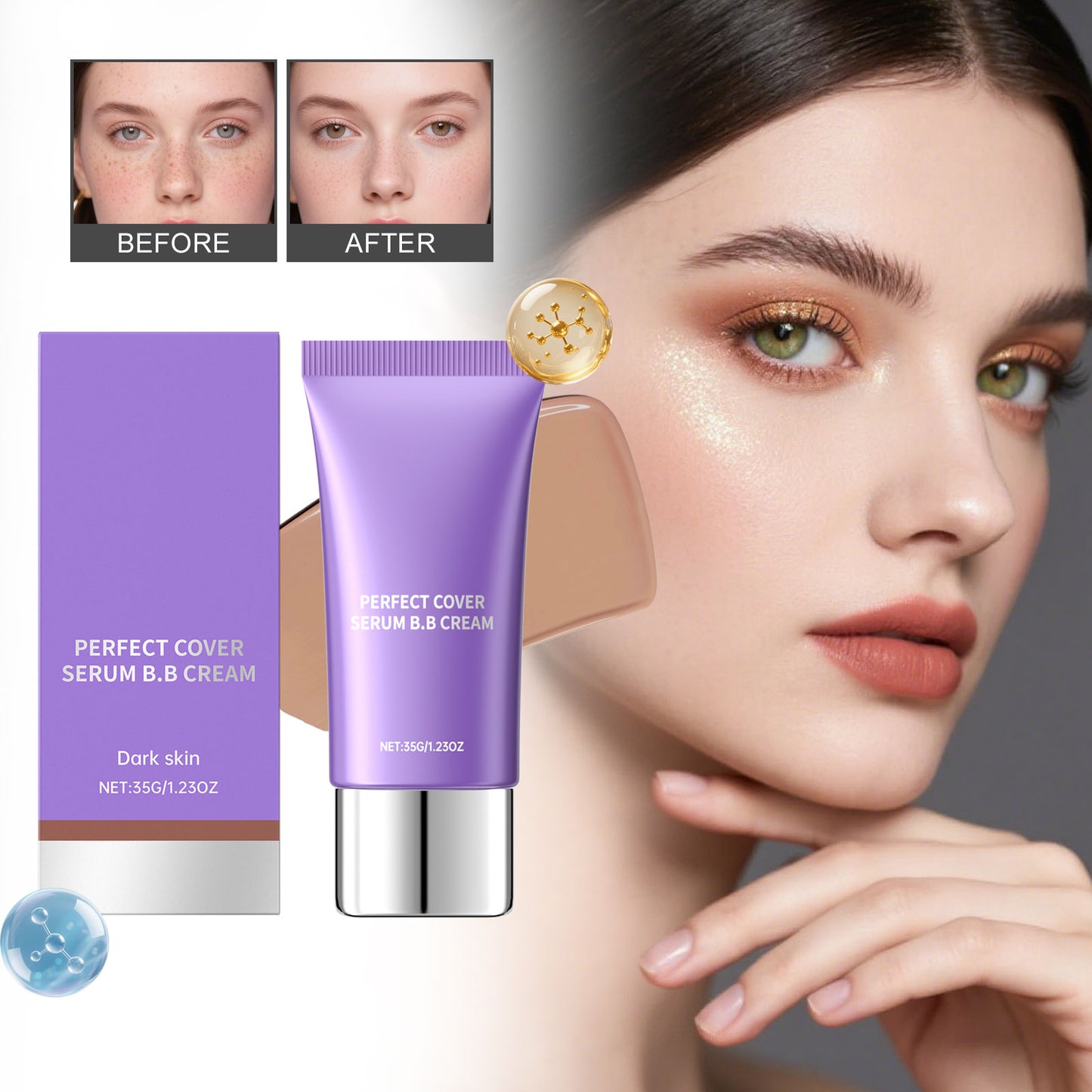 Moisturizing BB Cream for Dark Skin - 35g Natural Flawless Base Makeup