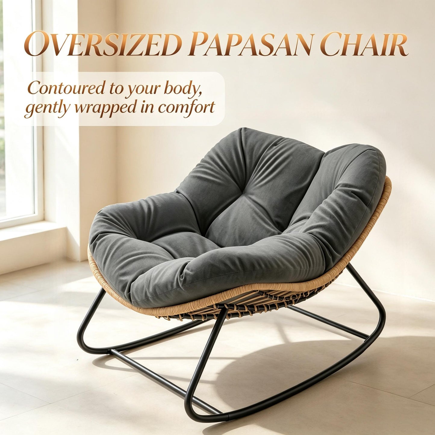 Oversized Rocking Egg Chair with Cushion - Dark Gray