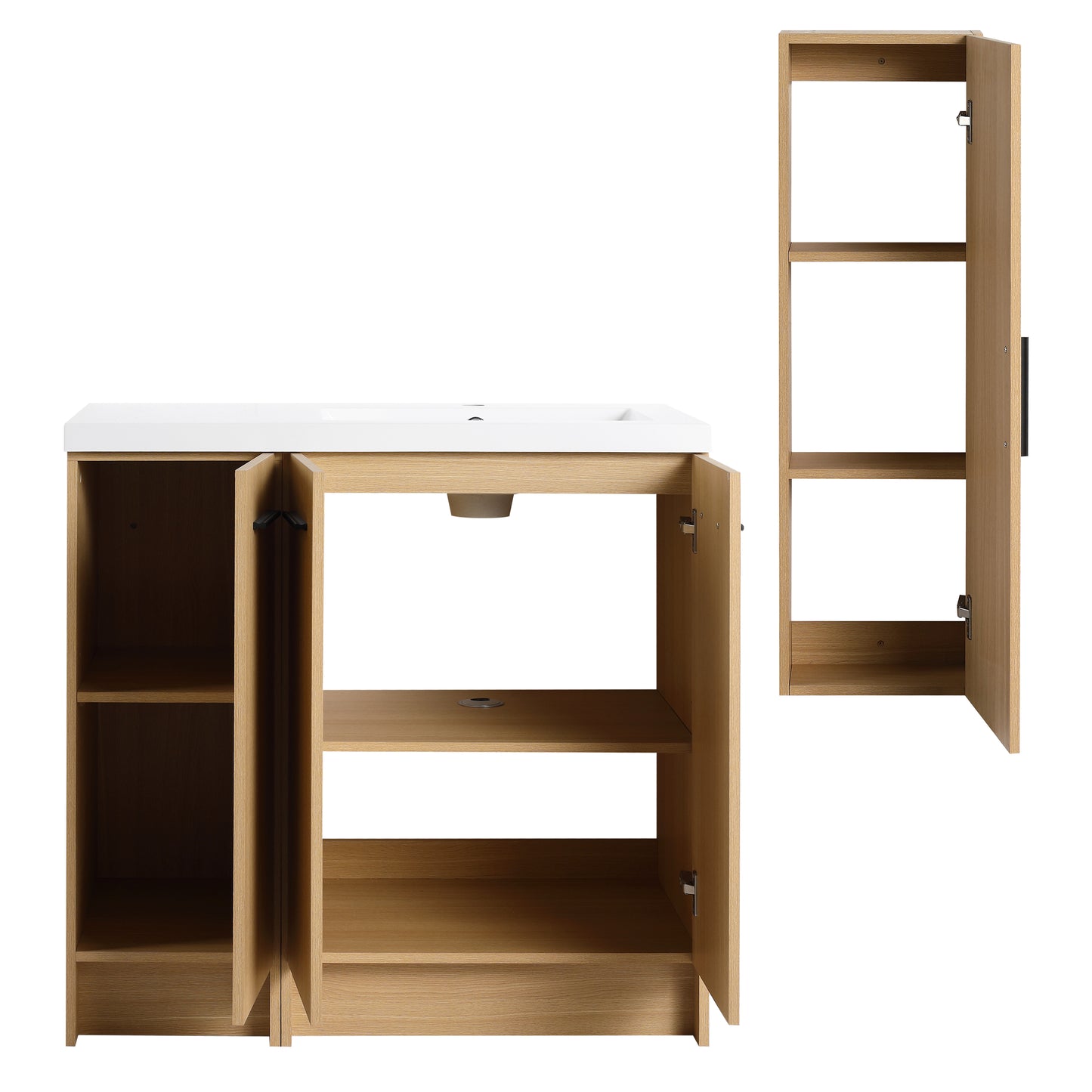 36" Freestanding Bathroom Vanity Set with Linen Cabinet - Light Oak