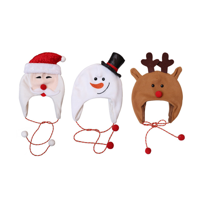 Christmas Hat with Long Shoelace Cartoon Decor - Elderly Snowman Deer Styles