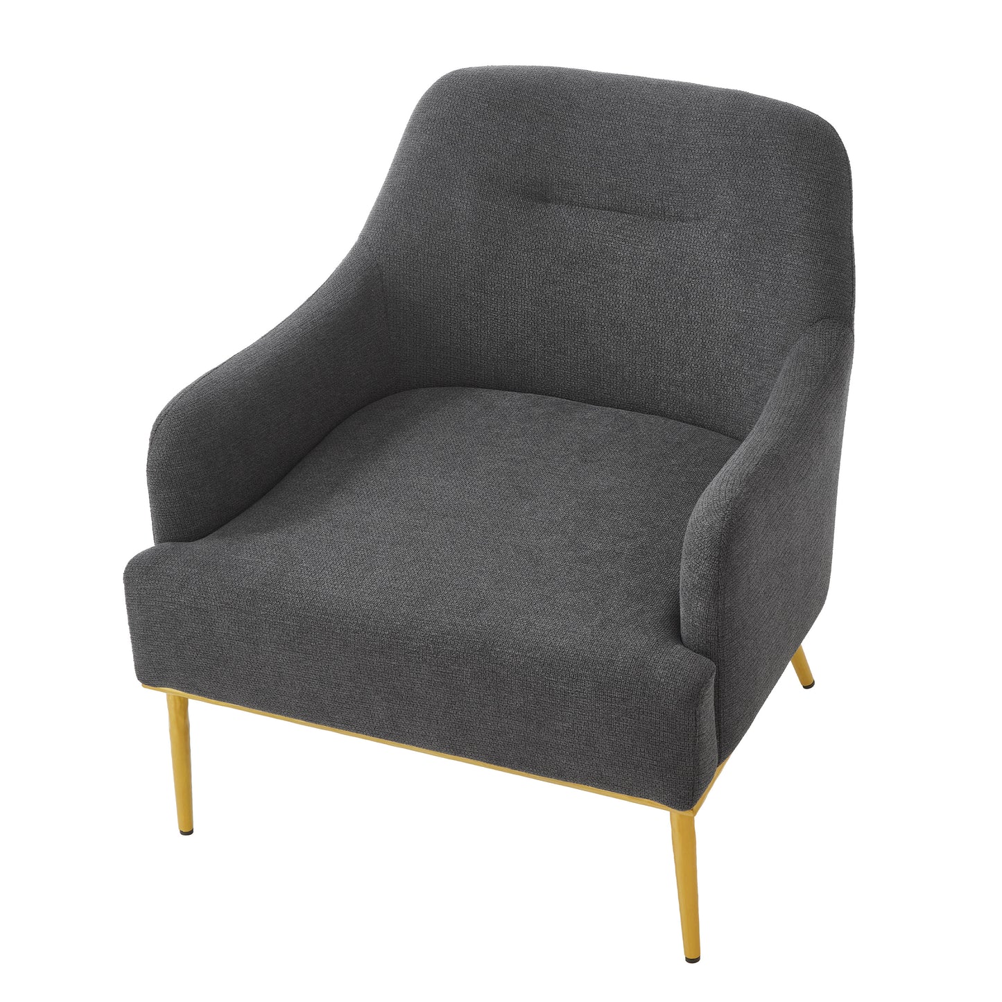 Modern Accent Chair with Curved Backrest and Gold Legs - Dark Gray