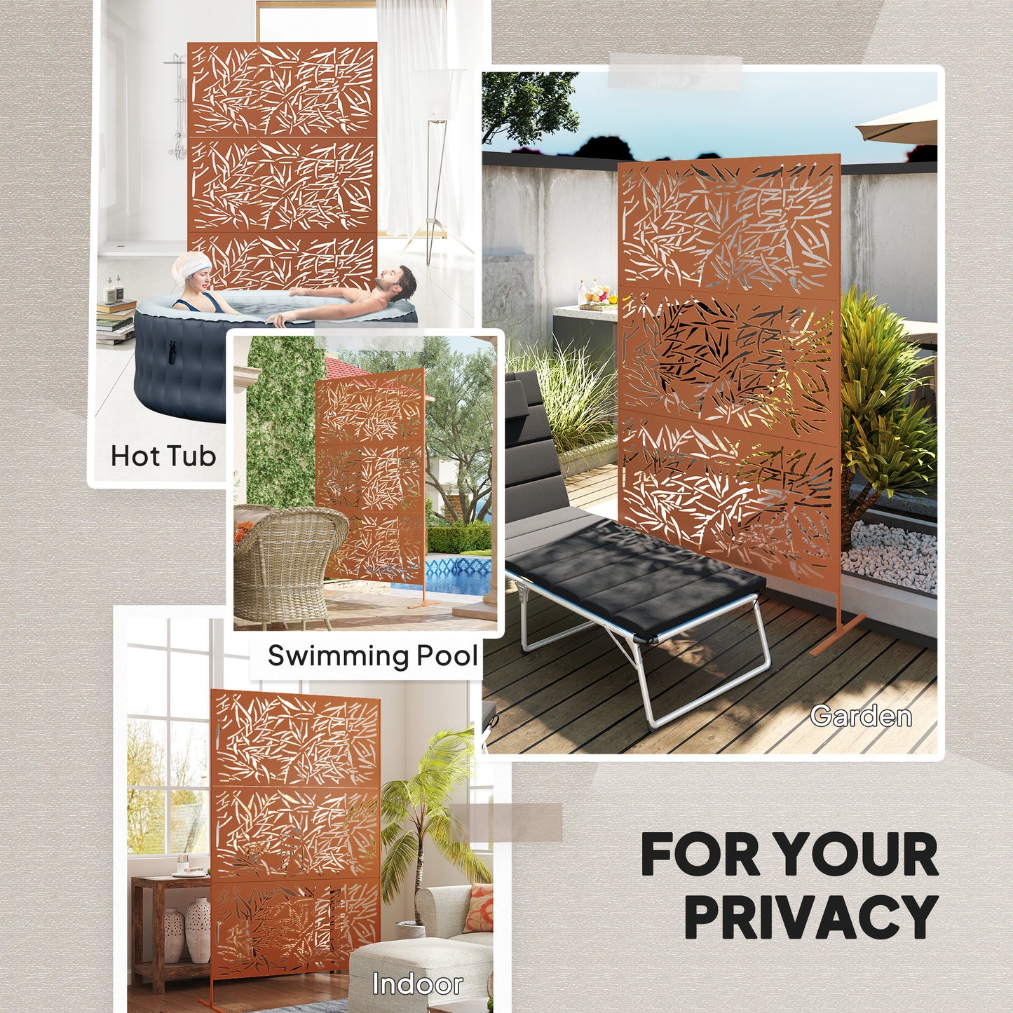 Outdoor Privacy Screen with Trellis - Brown Bamboo Design