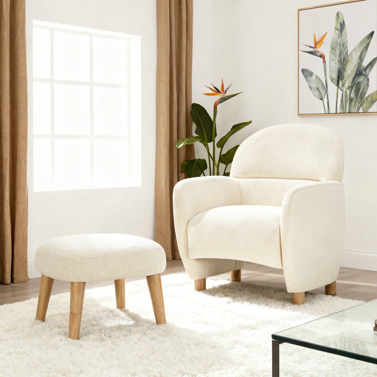 Modern Lazy Chair With Footrest Ottoman - Upholstered Leisure Sofa