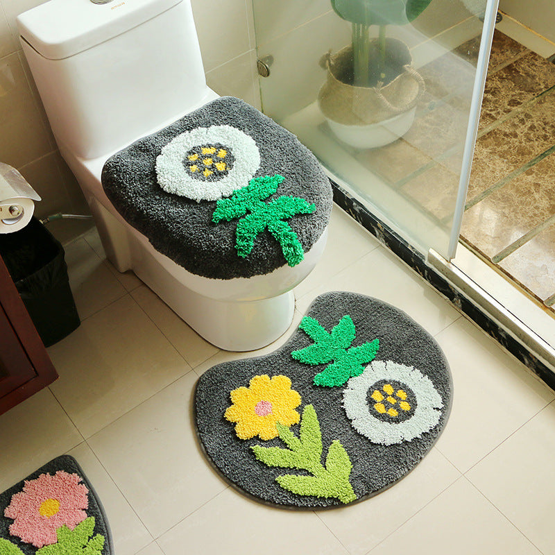 Absorbent Fiber Bathroom Mat Set for Toilet - Thickened Seat Cover & Cushions