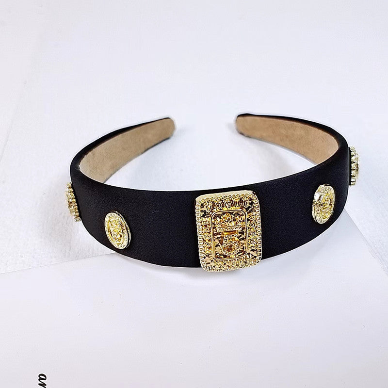 Retro Plaid Headband with Diamond Inlay U-Shape